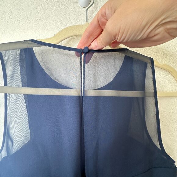 Hitherto Daylily Navy Sheer Shoulder Sleeveless Dress Ruched Side & Back Waist 0 - Picture 7 of 16